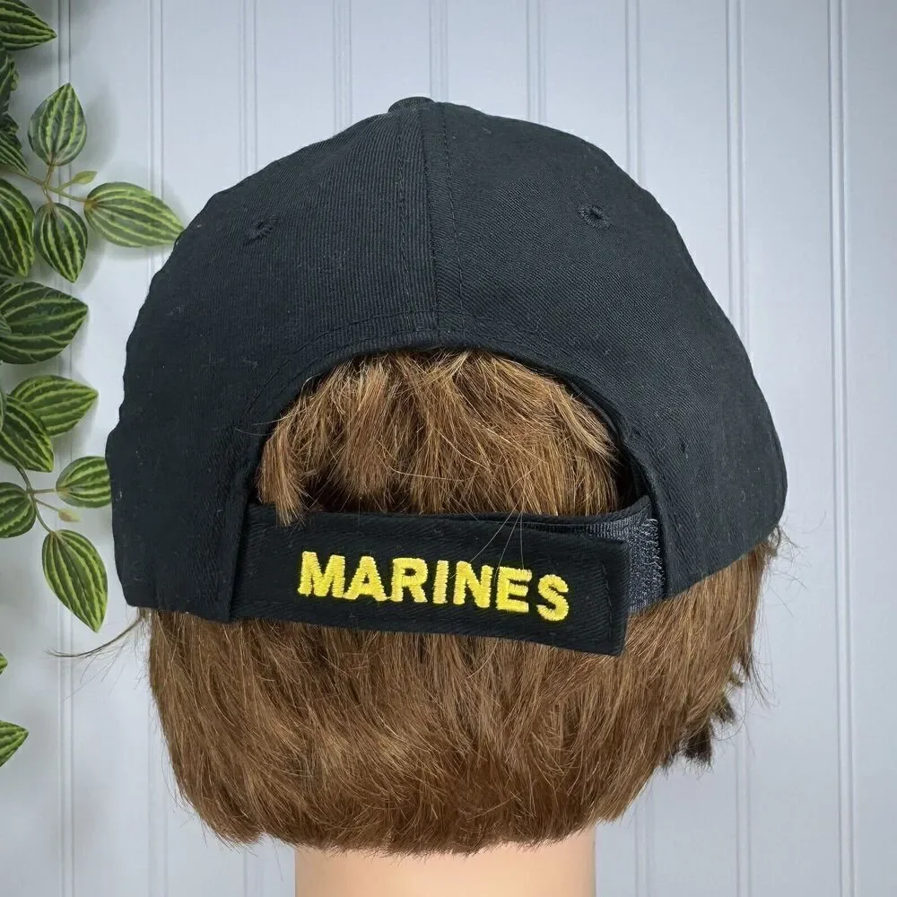 USMC Marines Eagle Crest Black Military Baseball Hat Cap One Size